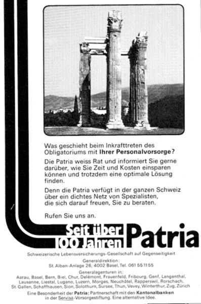 Werbung "100 Jahre PATRIA". 