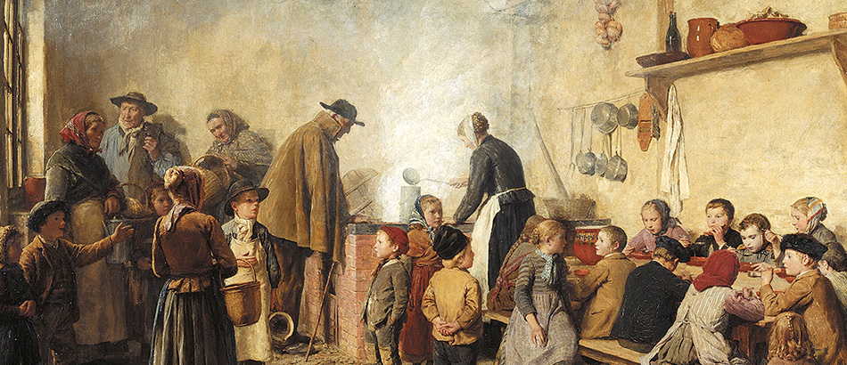Albert Anker, La soupe des pauvres à Ins, 1893, huile sur toile, 85 x 137 cm. Source: Musée des Beaux-Arts de Berne, ville de Berne.