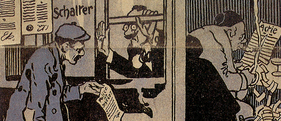Caricature sur la “responsabilité civile“ des employeurs, Der neue Postillon, 2 février 1912. 75 ans SUVA, Lucerne 1993.