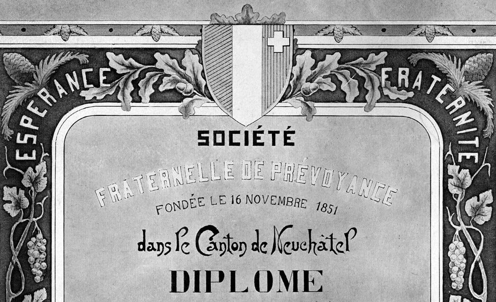 Certificat de la Société fraternelle de prévoyance, Neuchâtel, fin du 19ème siècle. Collection privée.