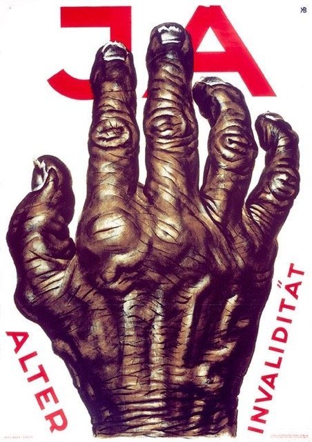 Affiche (1925) de Karl Bicke pour la votation populaire du 24 mai 1925 (initiative Rothenberger). Bibliothèque nationale suisse, Berne, SNL_POL_77