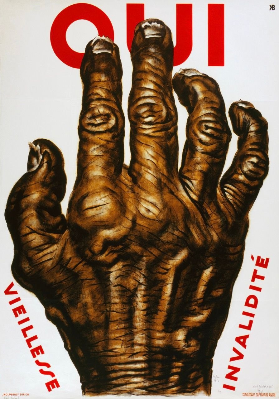 Affiche (1925) de Karl Bicke pour la votation populaire du 24 mai 1925 (initiative Rothenberger). Bibliothèque nationale suisse, Berne, SNL_POL_77