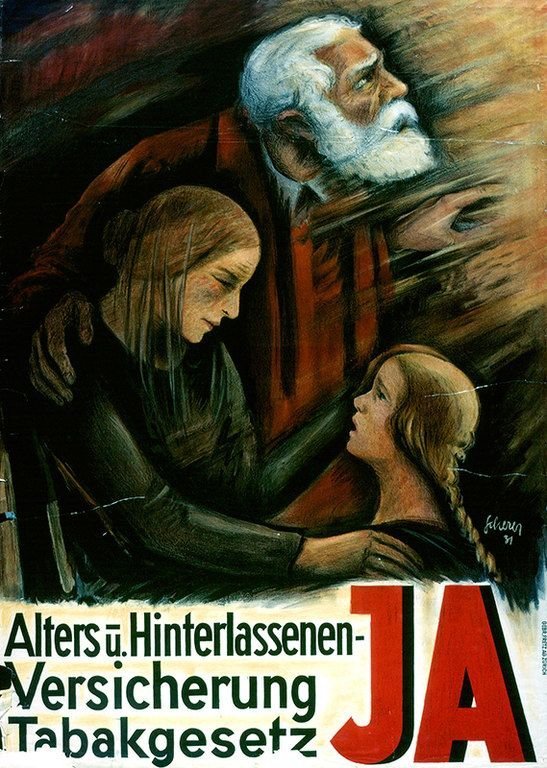 Affiche de Carl Scherrer pour la votation sur l'AVS du 6 décembre 1931. Source: Sozialarchiv, Zürich