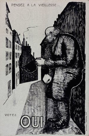 Affiche "Pensez à la vieillesse... votez oui", 1925. Source: Museum für Gestaltung Zürich. Archives de la Haute école des arts de Zurich.
