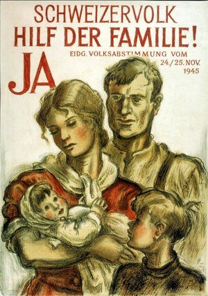 Affiche pour la votation populaire du 25 novembre 1945. Source: Bibliothèque nationale suisse, Cabinet des estampes, SNL POL 172.