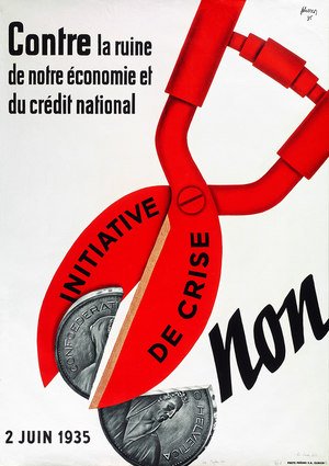 Affiche "Non à l'initiative de crise" de 1935. Source: Bibliothèque nationale suisse, SNL_POL_130.