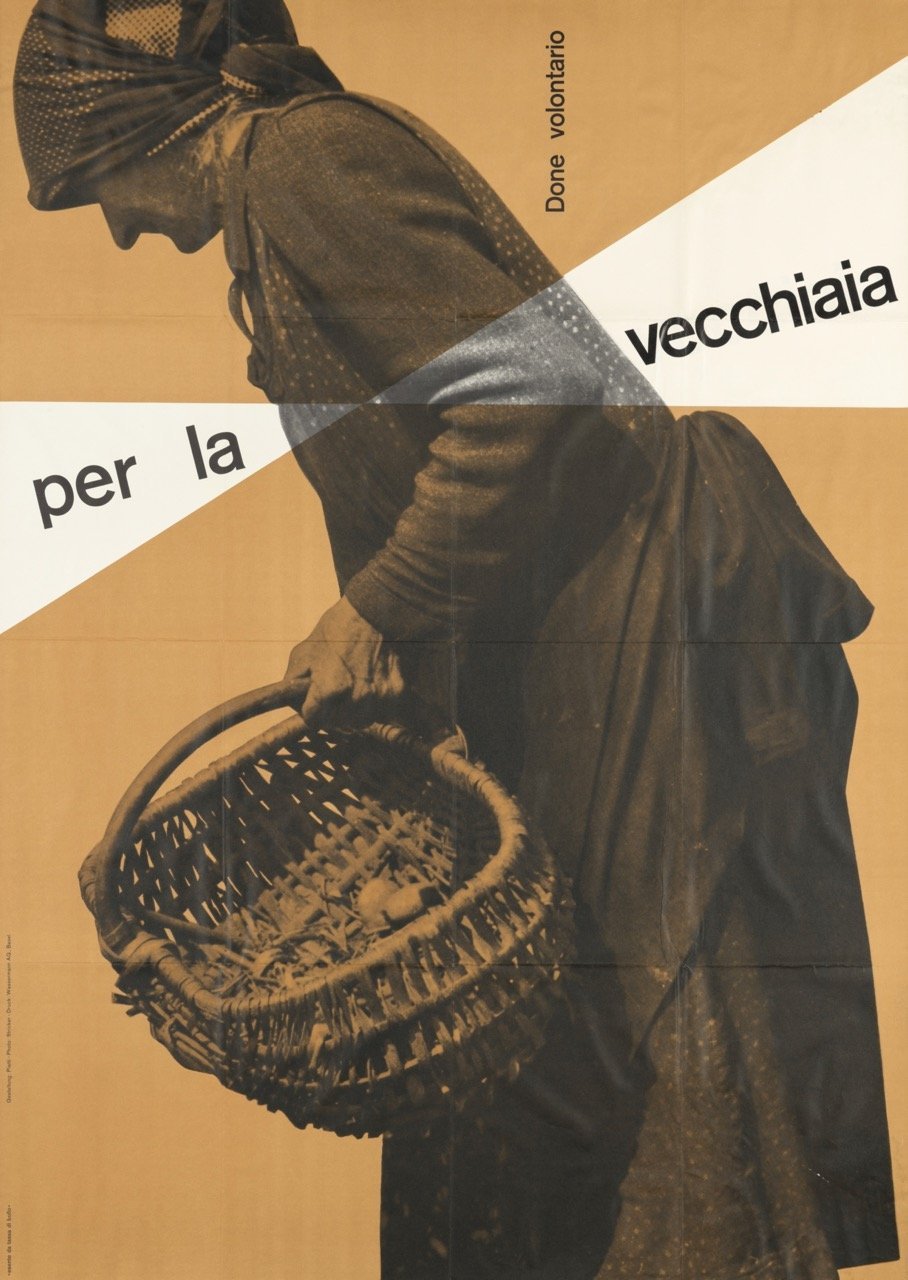 Per la Vecchiaia (1953). Affiche pour Pro Juventute. Auteur : Celestino Piatti. Photographe : Stricker. Copyright : Barbara Piatti. Référence : Médiathèque Valais.