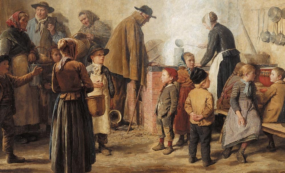 Albert Anker, La soupe des pauvres à Ins II, 1893, huile sur toile, 85 x 137 cm. Source: Musée des Beaux-Arts de Berne, ville de Berne.