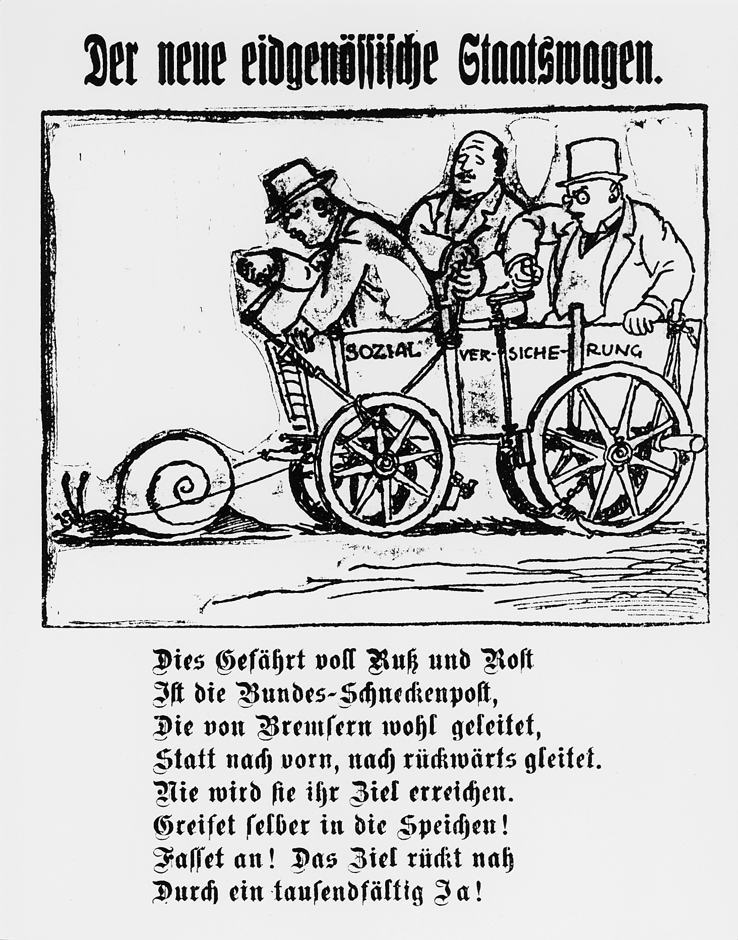 Archives sociales suisses : Le nouveau véhicule d’État fédéral (assurance sociale), probablement vers 1947. Auteur·rice inconnu·e, cote F Pa-0002-020