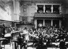 Conférence international sur la protection des travailleurs, du 15 au 25 septembre 1913 dans la salle du Conseil national à Berne. Archives sociales suisses, Zurich.