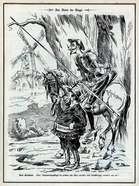 Don Quichotte contre les assurances sociales, Nebelspalter, 13 janvier 1900. Utilisation autoritée par les éditions Nebelspaler, Horn.